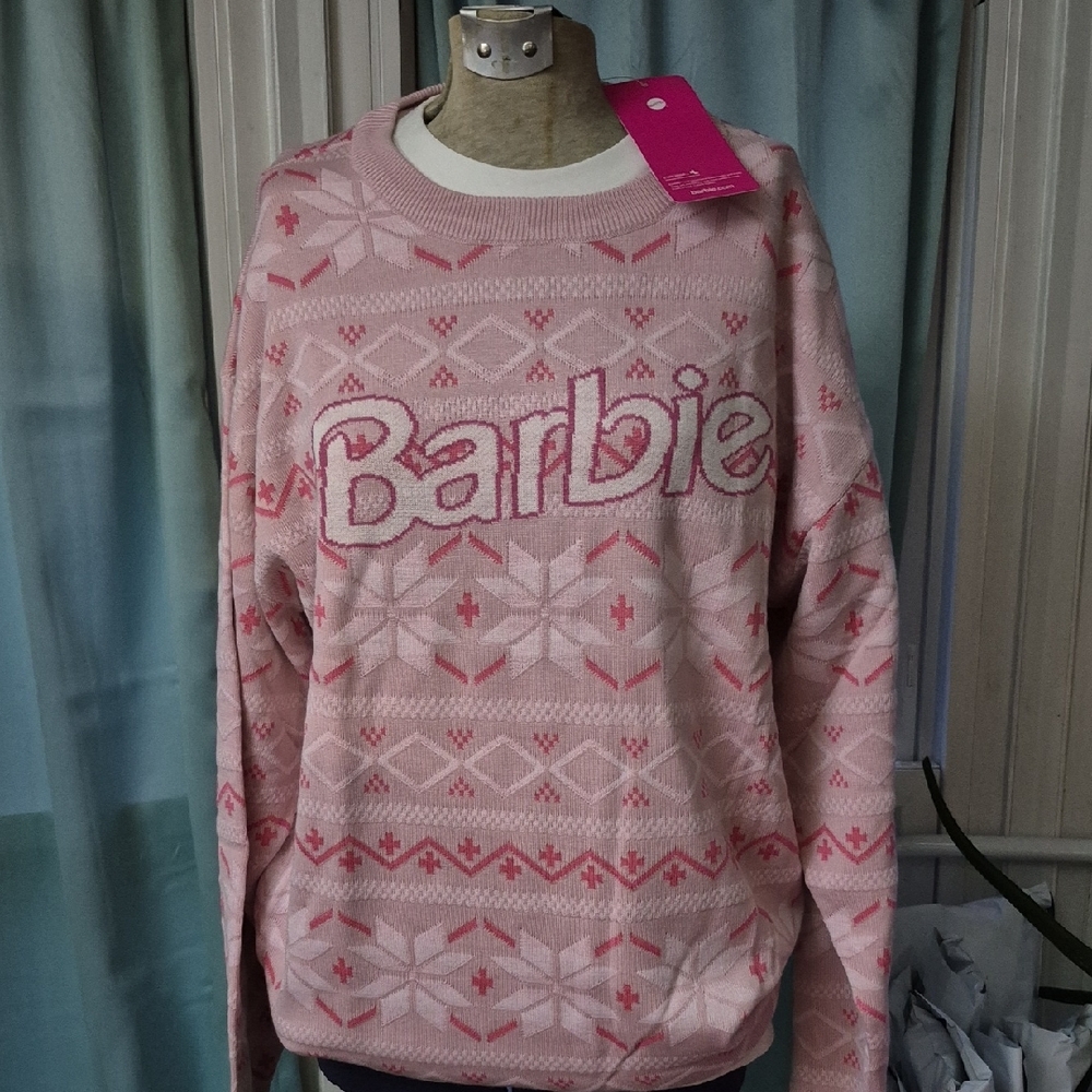 Barbie Pink Crew Neck Sweater with Nordic Pattern